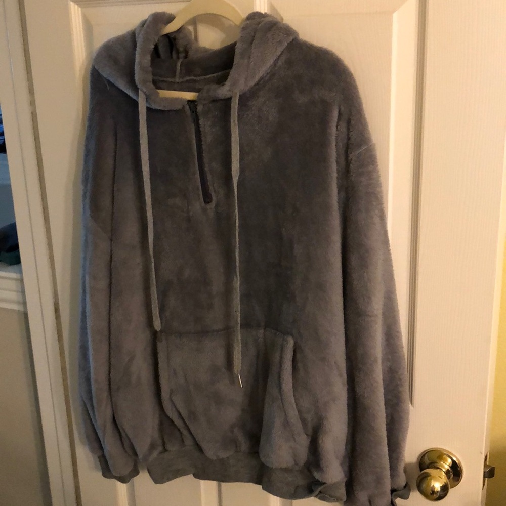 Plus solid quarter zip teddy hoodie